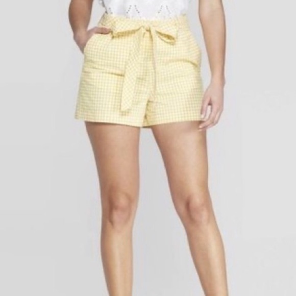 NWOT Seersucker Yellow White Gingham Shorts New - Picture 3 of 9